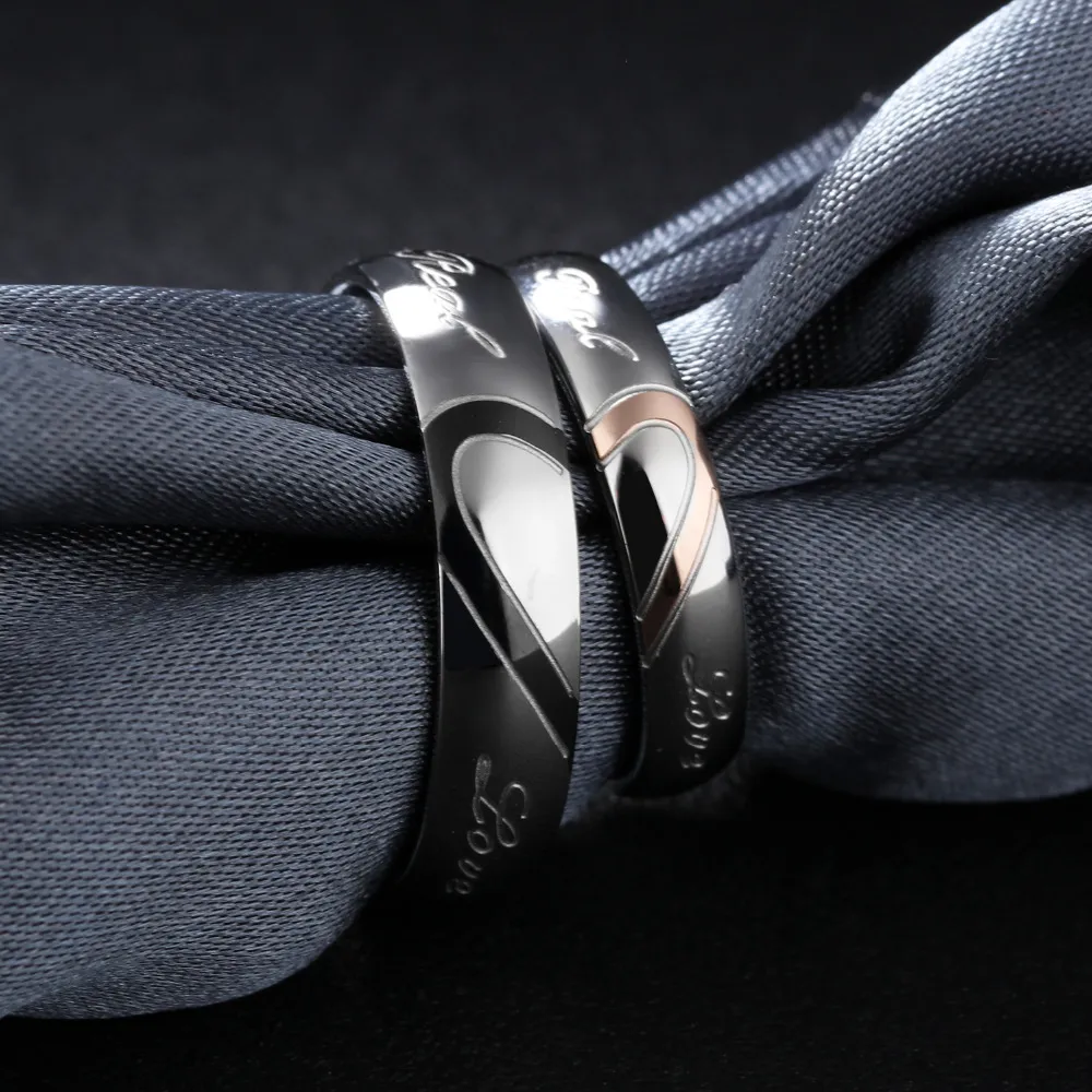 Smycken ringer låda real love 316l rostfritt stål halvt hjärtpar ring för bröllopsengagemang löfte ring287k