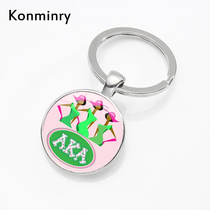 Konmniry alias sorority Glass Dome Key Chains Holder Charms Kap Silver Keyrings Women Men mode smycken1274b