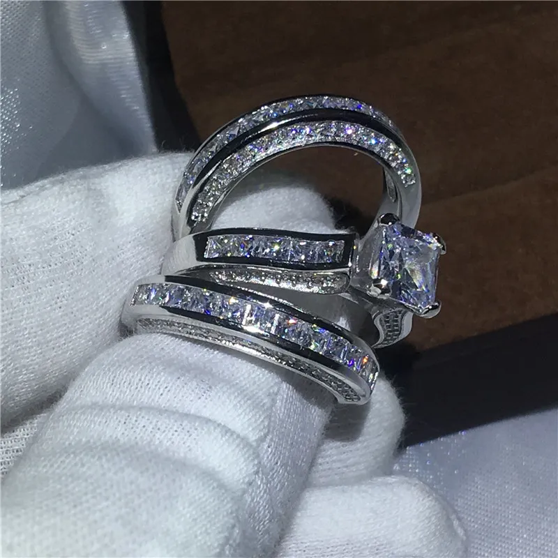 Choucong Vrouwen Mannen Sieraden 3-in-1 trouwring 14KT WhiteYellow Gold Filled Princess cut Diamond Engagement Band Rings186h