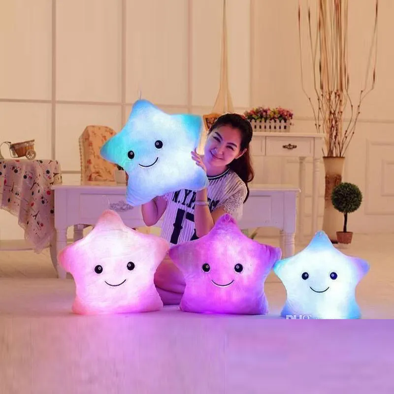 Colorful LED Flash Light five star Doll Plush Stuffed Animals Toys Size 35cm lighting Gift Children Christmas Gift