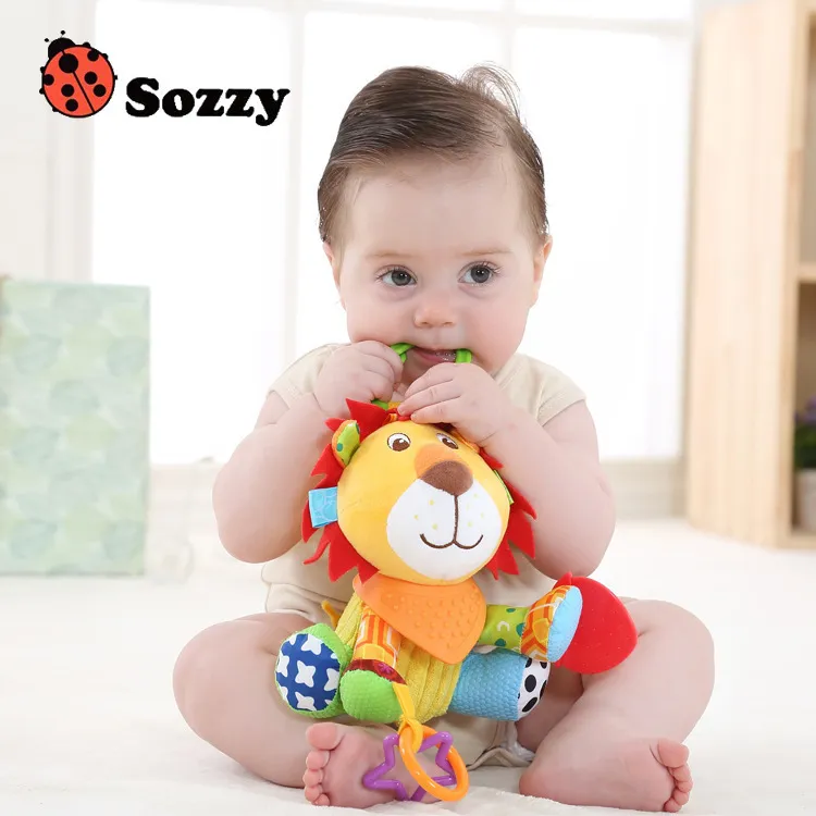 Sozzy Baby Vibrated Plush Animal Lion Toy Rattle Crinkle Sound 18cm Soft Farcito Multicolor Multifunzione bambola bambini