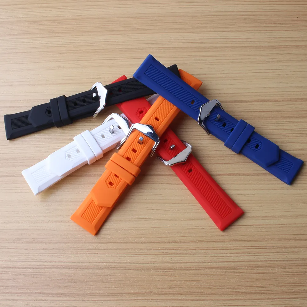 Nuevo 14 mm 16 mm 18 mm 20 mm 22 mm 24 mm Bandas de reloj de goma de silicona con correas para el deporte Relojes para hombre Banda Correa de pulsera Pulsera Rojo Bule naranja