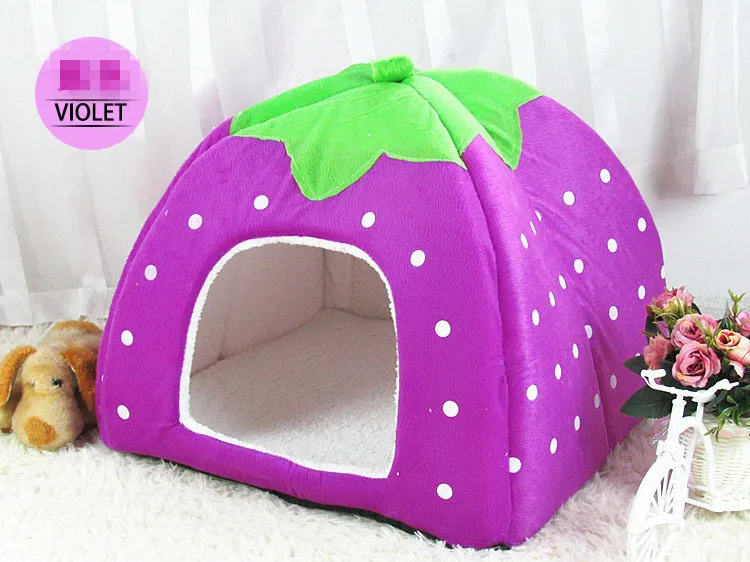 Strawberry shape Soft Cat Dog House Cute Foldable Corduroy mini pet Bed warm Animal Cave Nest Puppy Dog Kennel Cute Pet Cat Dog House
