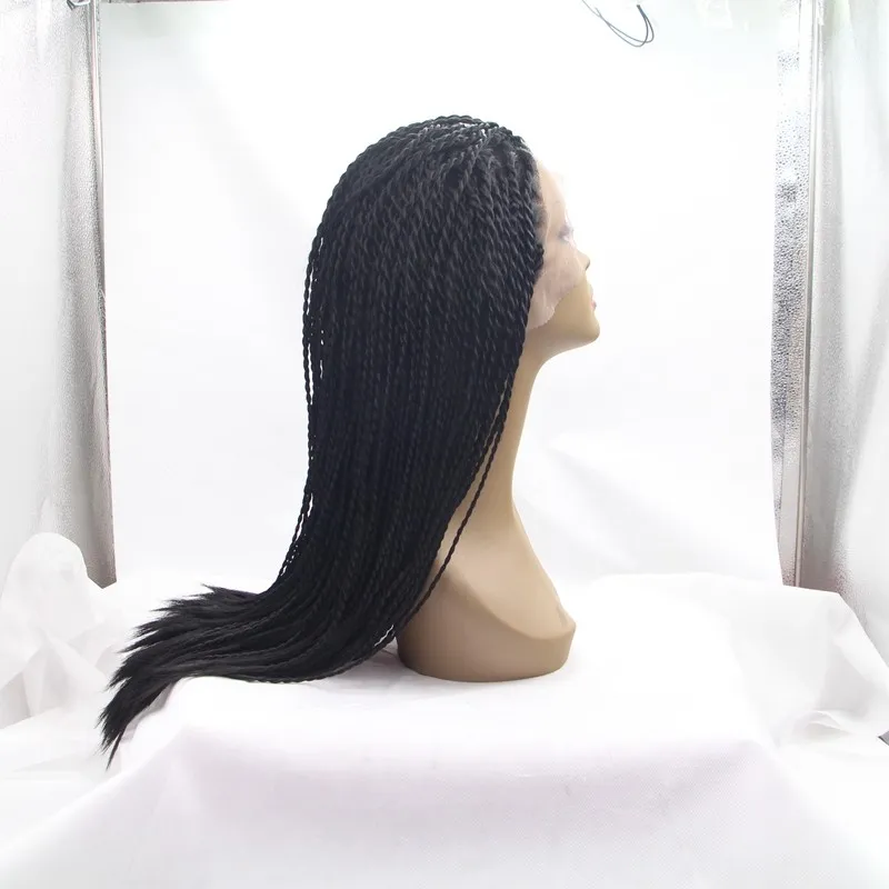150density full Twist Lace Wig Synthetic lace front heat resistant lack /brown /blonde /burgundy Micro Box Braided Wigs for black women
