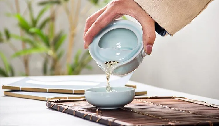 Quik Cup 1 pot ve 1 su bardağı celadon ofis seyahat kungfu siyah çay seti içecek yeşil çay aracı t309229m