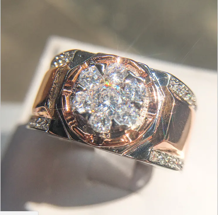 Victoria Wieck Handmade Fashion Jewelry 925 Sterling Silver&Rose Gold Fill Separate Color White Topaz CZ Diamond Party Male Band R294C
