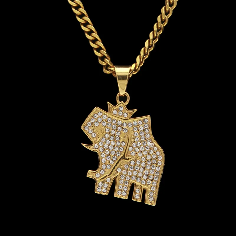 Men Fashion Hip Hop Necklace Stainless Steel Gold Plated CZ Elephant Pendant Necklace for Men Women Nice Gift NL60380947932487325