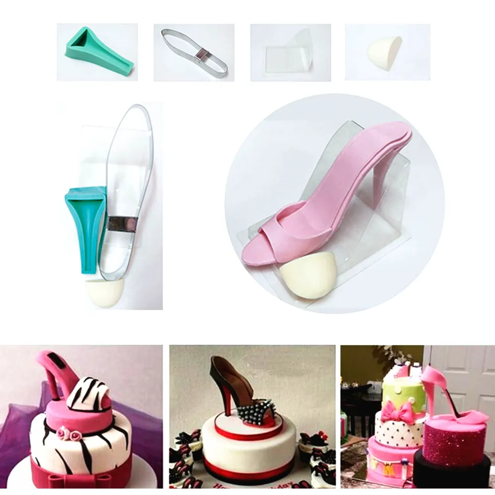 Kit de sapato de salto alto feminino 3d, molde de silicone para fondant, açúcar, chocolate, bolo, modelo, natal, aniversário, festa de casamento, ca239m