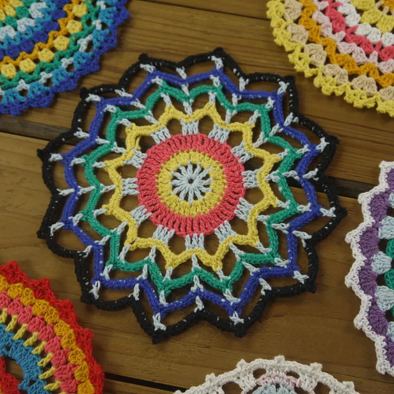 14Piese - 7design-- Par design Beau Crochet Vintage Napperon Vintage Fait Main Napperons Multicolores Coasters2623