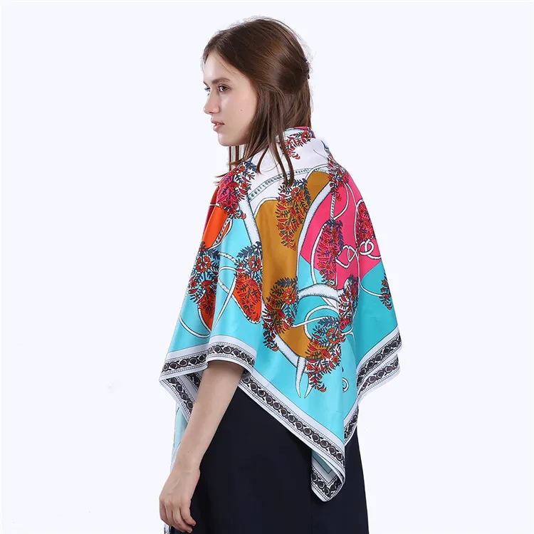 130x130cm 100% Twill Silk Scarf For Women Double Horse Neckerchief Life Tree Pattern Shawls Fashion Spain Square Scarves Female Pa3219