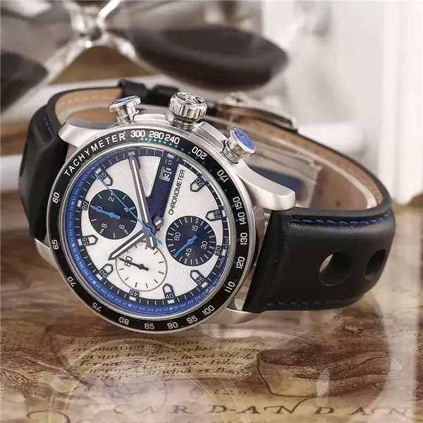 Sport Watch for Man Quartz Stopwatch Mens Chronograph Watches Rostfritt Steel Wrist Watch Läderband CP202256