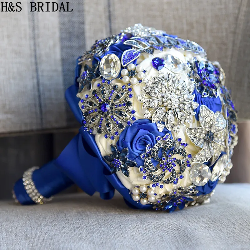 Superbe Broche Broche Bouquet Royal Blue Feuille Bouquet Crystal Mariage Fleurs Bouquets Bouquets Bouquets Mariage 2018