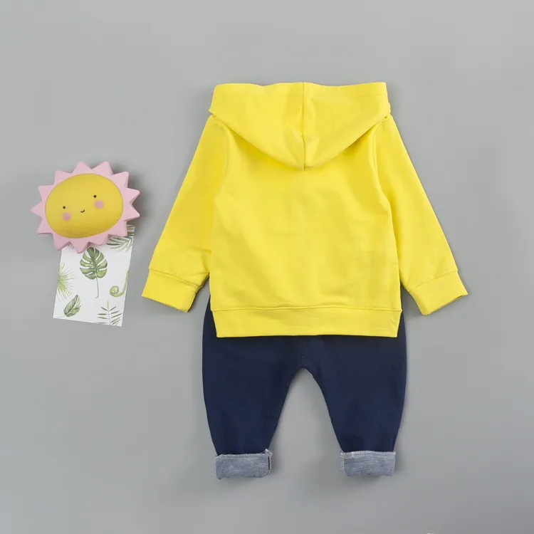 秋のファッション男の赤ちゃん服子供スポーツスーツ恐竜 3 個刺繍長袖フード付きコート服セット