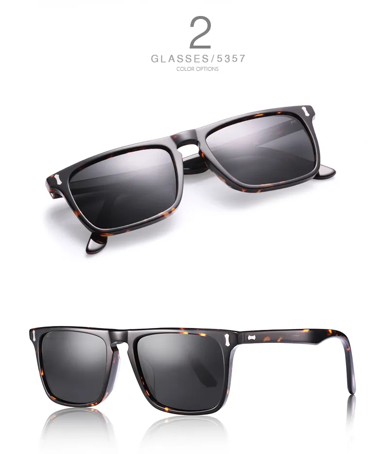 Carfia Mens Sunglasses Polarized Lenses Vintage Sun glasses 100% UV Protection 53572 Square 54mm with case279F