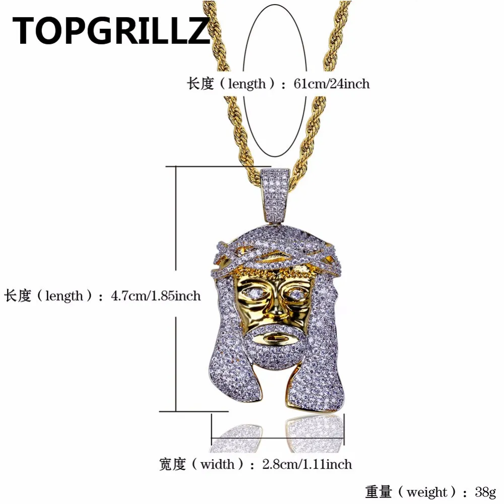 TOPGRILLZ Goldfarben plattierte Iecd Out HipHop Micro Pave CZ Stein Pharao Kopf Anhänger Halskette mit 60cm Seilkette232Z