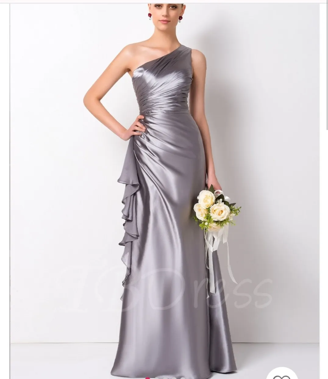 2018 elegante uno hombro satinado sirena long dama de honor vestidos volantes longitud de piso vestido de noche vestido de fiesta vestidos de fiesta de bodas