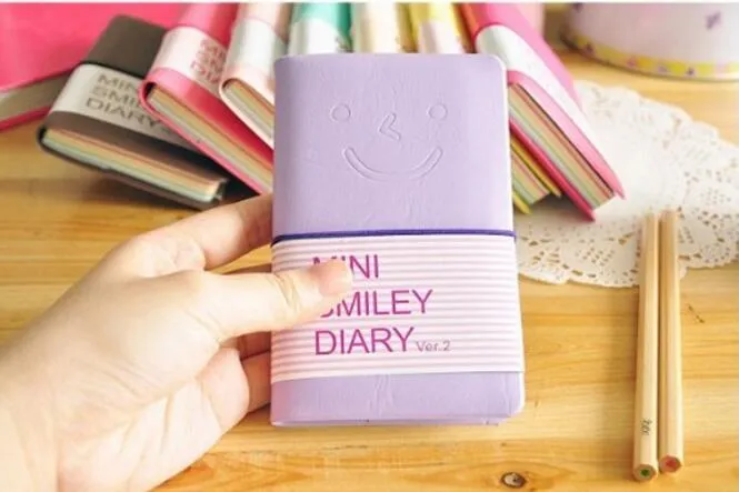 Cute Colorful Mini Smile Leather Notebook 8*.10 CM 180 Sheets student pocket notepads Fashion Diary for Business office book