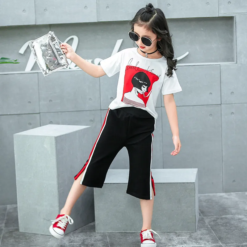 2018 New Girls Clothing sets adolescents Kids Vêtements Suit Enfants Enfants à manches courtes Pantalons Tshirt 414 Ages Y18928072848802