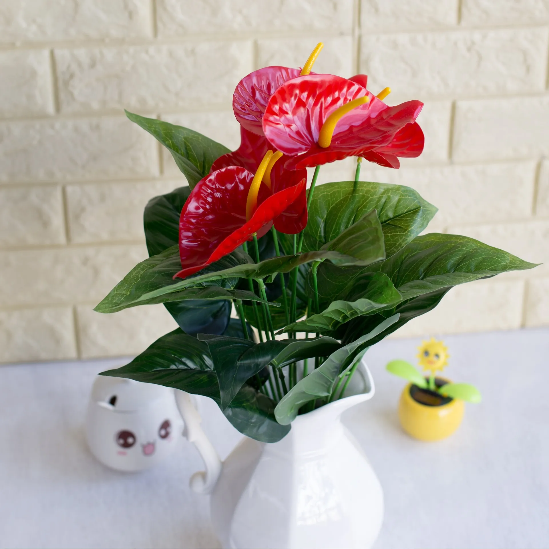 Целый 1 букет 18 головок искусственный цветок антуриума в горшке шелковый цветок украшение дома Shippin2028542