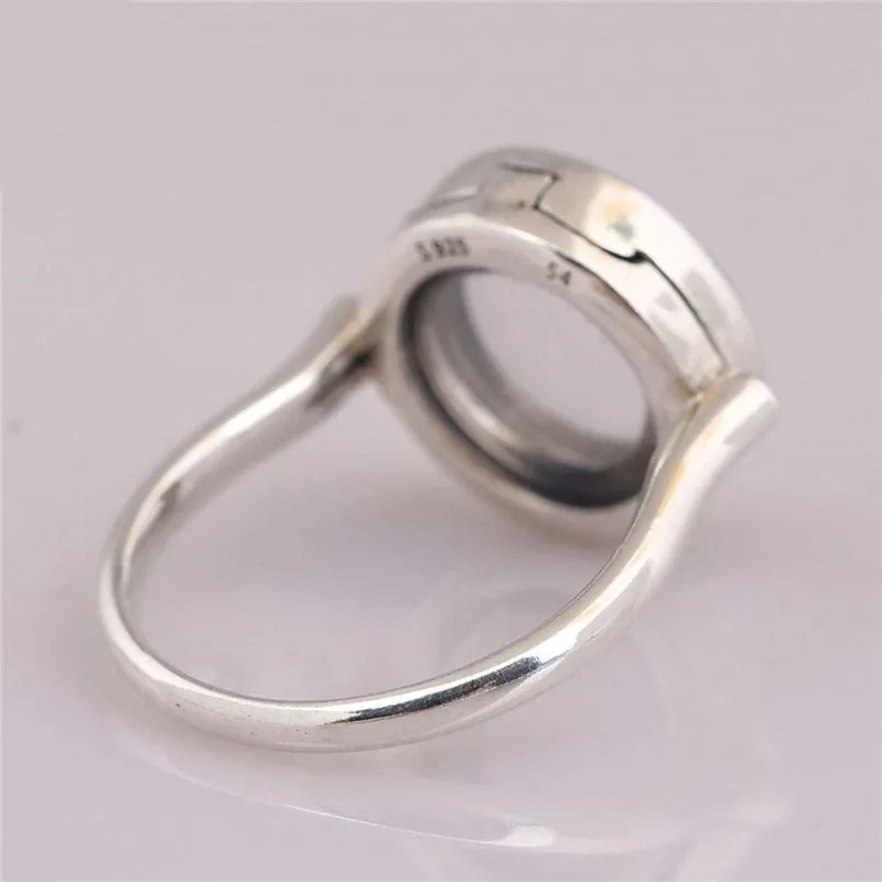 Nieuwe trendy 925 Sterling Silver Fashion Signature Floating Locket Ring For Women Wedding Party Gift Fine Europe Sieraden Origineel D1241U