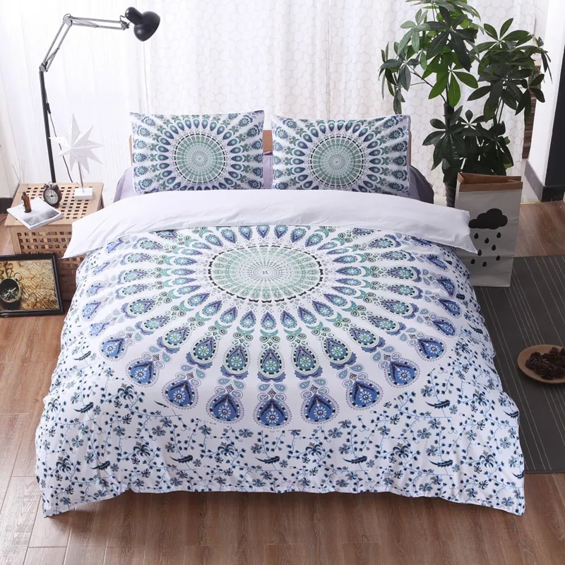 3D Mandala Print Bedding Set Queen Size Floral Pattern Duvet Cover Black and White Bohemian Bedclothes Lotus Bed Set234N