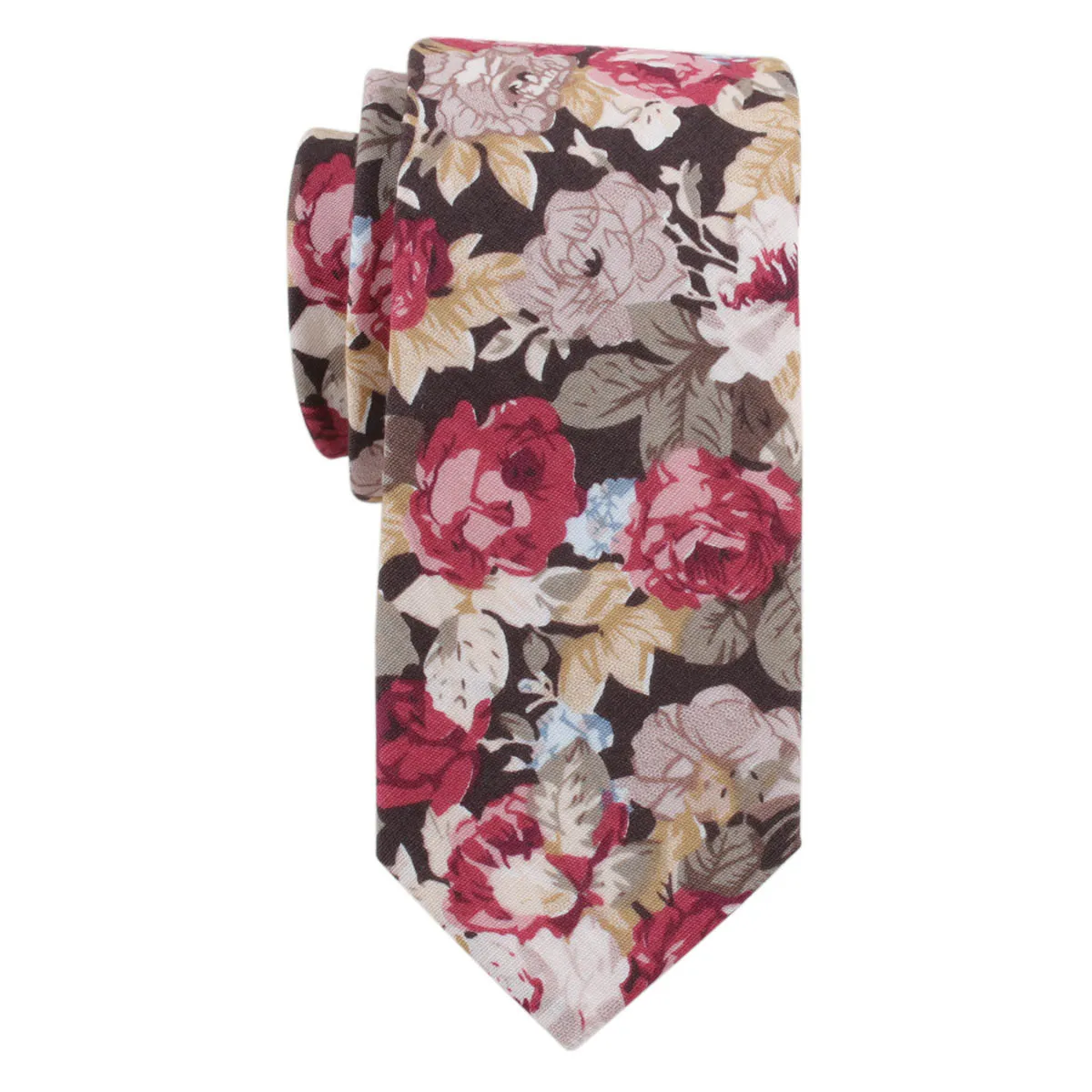 TAGER WILEN Cravate fine décontractée en coton à motif floral pour homme 6 cm - Différents styles201j