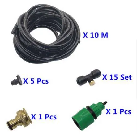 DIY garden Drip Irrigation System sprinkler Garden Hose Kits mist system 10m 4 7mm hose low pressure nozzle with tees299e