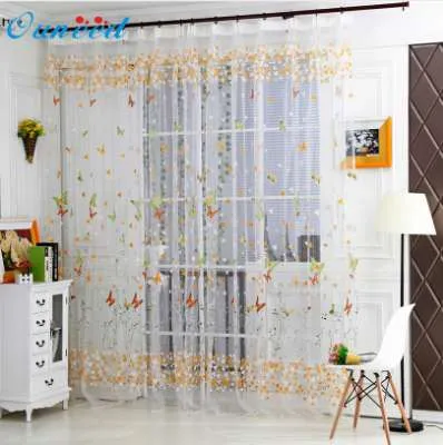 one piece 270x100cm Butterfly Sheer Curtain Tulle Window Treatment Voile Drape Valance 1 Panel Fabric u70929194b