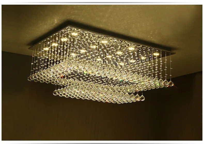 Contemporary Crystal Chandelier light K9 Crystal Rain drop rectangle Ceiling light fixtures Flush Mount LED Lighting Fixture for l235u