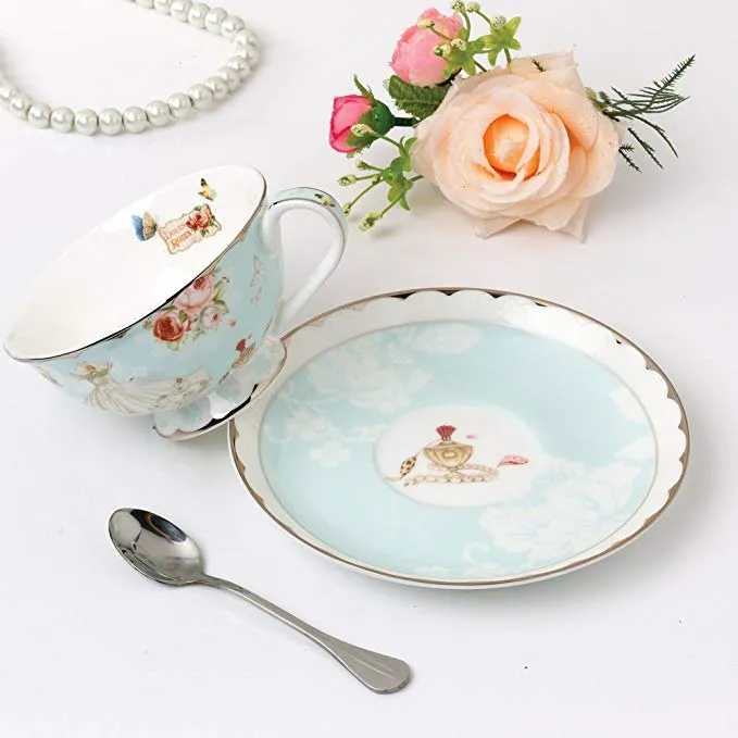 Teacup and Spocer and Spoon Sets Vintage Royal Bone China Tea Cups Rose Flow Blue Boxed Set 7-unz278c