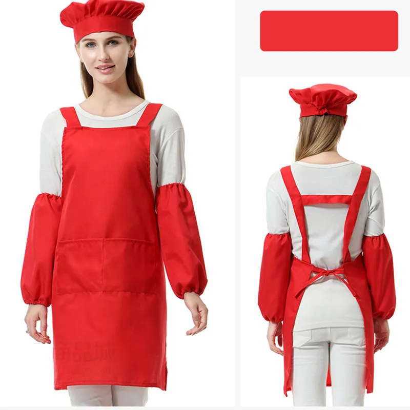 Customized Unisex polyester adult Kitchen Waists adult Aprons with Sleeve&Chef Hats for Painting Cooking Baking DHL