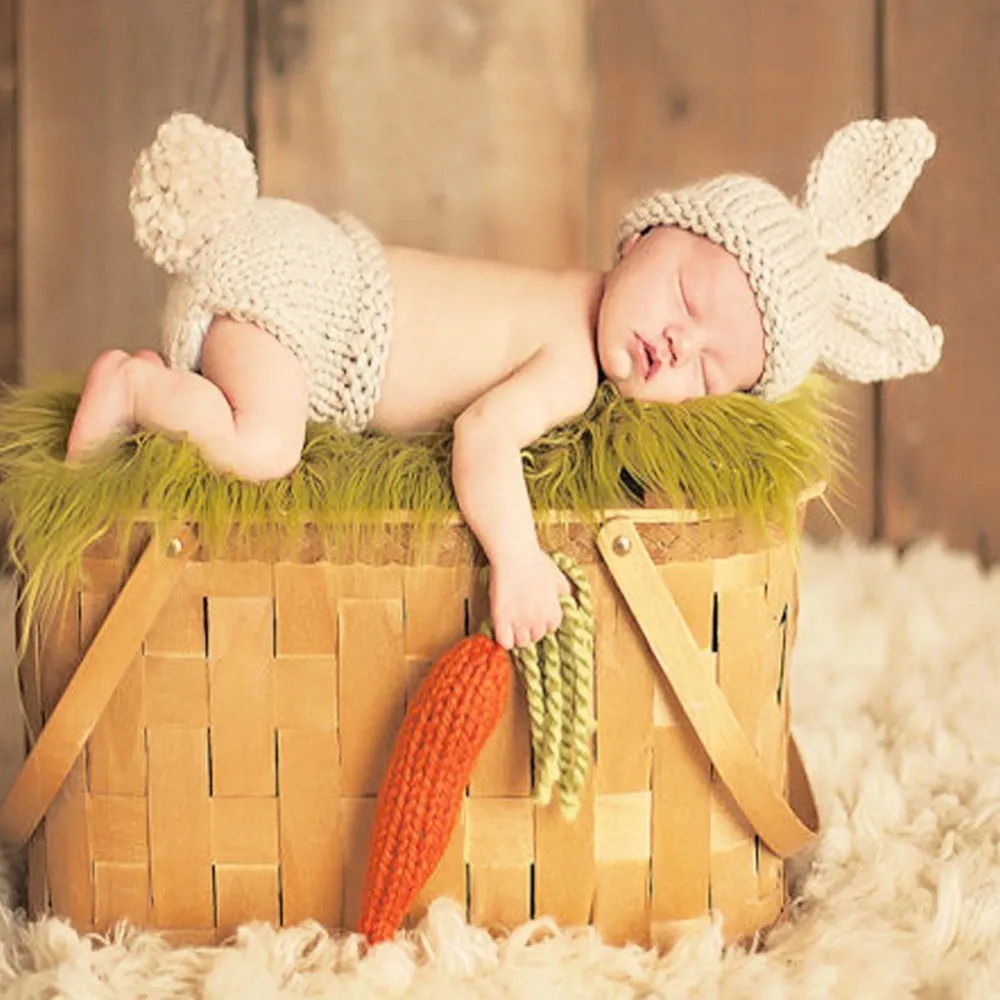 Puntelli Pografia neonato Bunny Costume lavorato a maglia all'uncinetto Set Cappelli da coniglio e berretti e pantaloni pannolini Accessorio7455294
