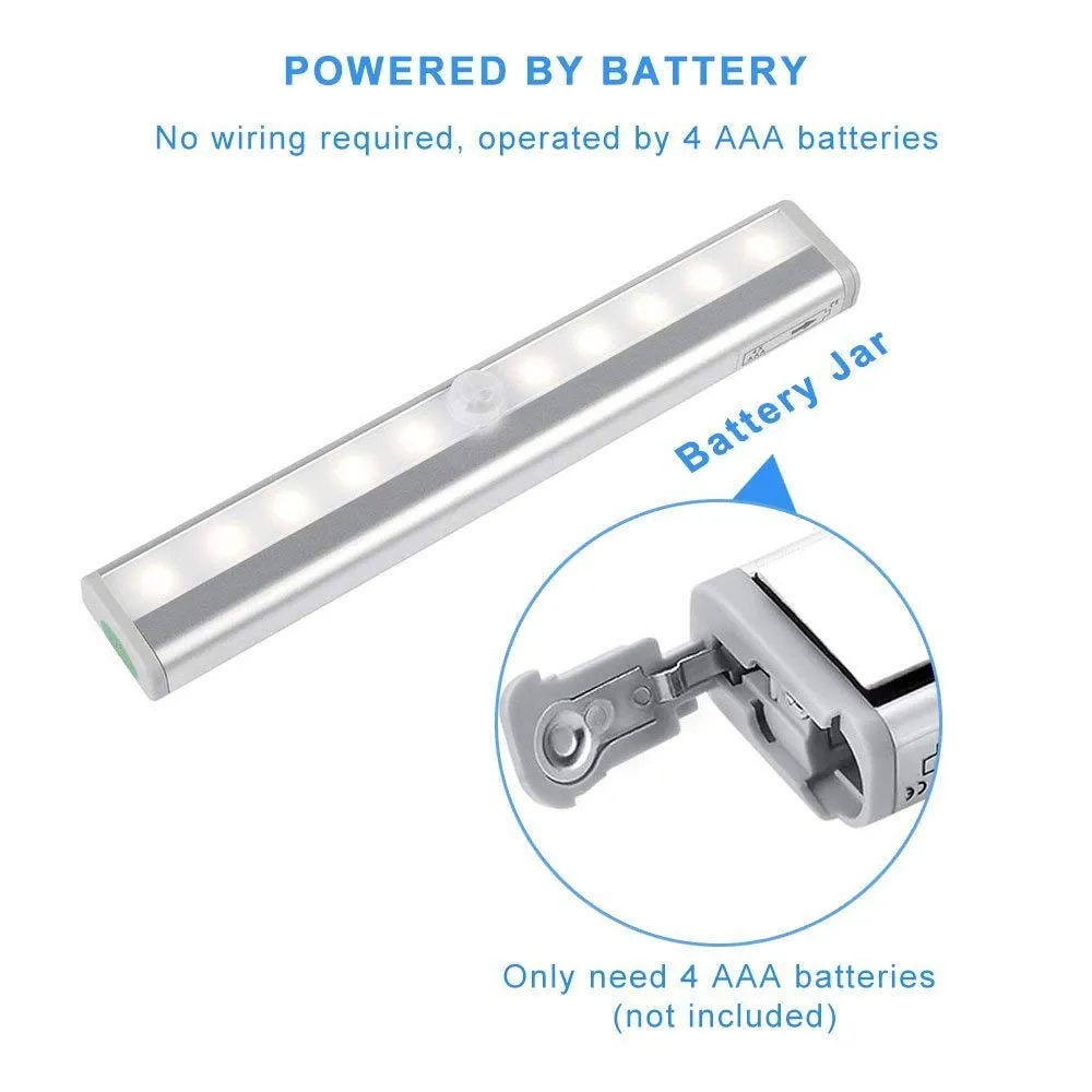 Bewegungssensor Schrankleuchten kabellos unter Kabinett Aufleuchten überall drahtloses batteriebetriebenes 10 LED-Nachtlichtbügel280r