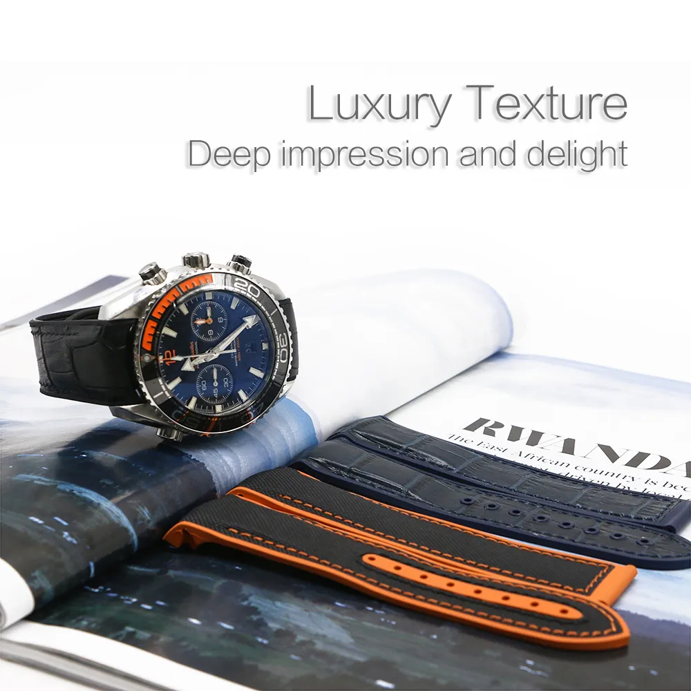 Bracelet de montre en Nylon et cuir, pour Omega Planet Ocean 215 600m, noir, Orange, gris, 22mm, 20mm, avec outils 306B