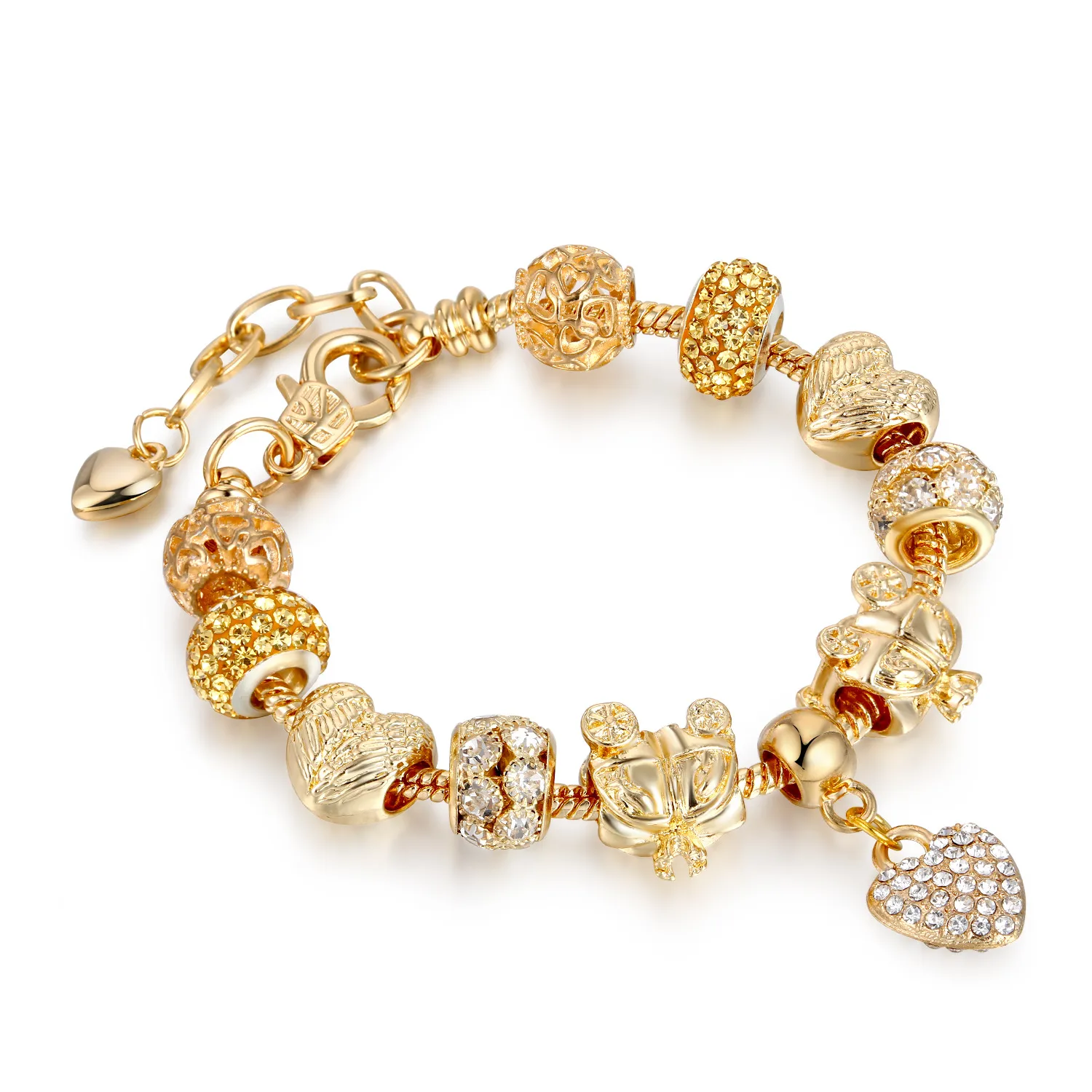 Gold Love Crystal Charms for  Bracelets Women Fashion Jewelry Valentine Gift