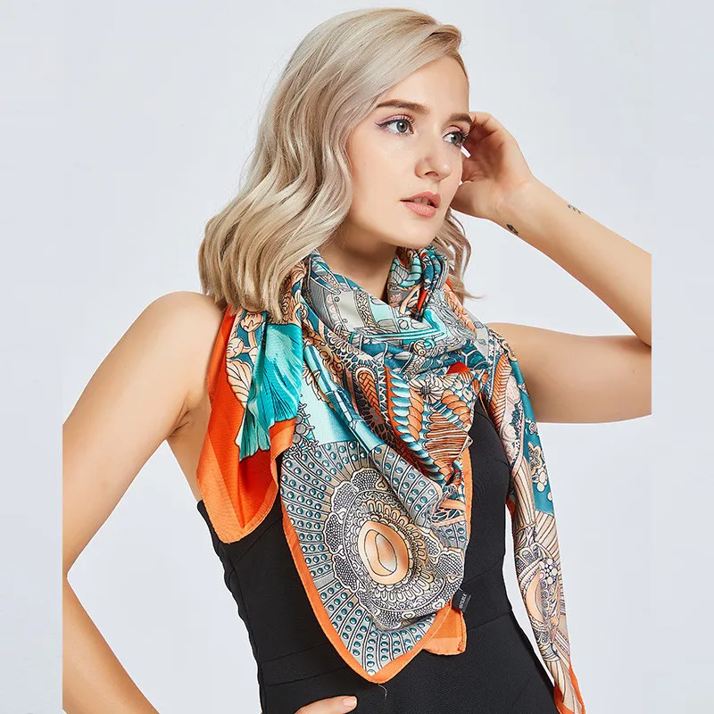 Nuova Sciarpa di seta in twill Donna Grandi scialli Avvolge Sciarpe quadrate di moda Foulard femminile Hijab Guerriero giapponese Testina di stampa Wrap 130 254h