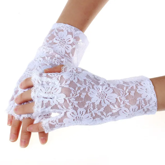 Black White Fingerless Design Lady Goth Wedding Party Sexy short Lace Gloves Summer Sunscreen Mittens319p