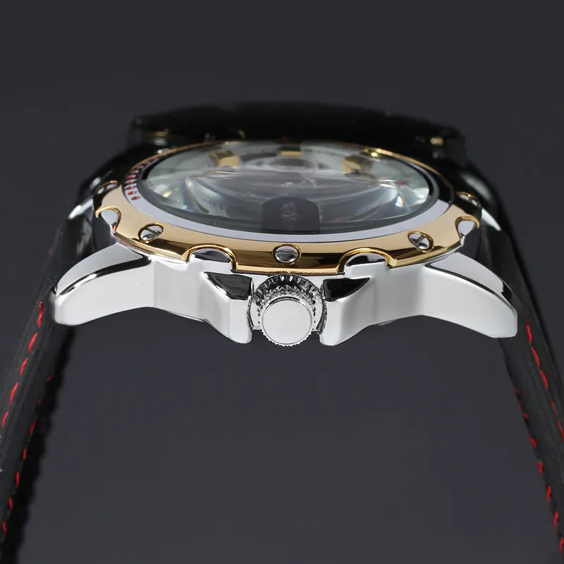 2022 neue Gewinner Schwarz Gummiband Automatische Mechanische Skeleton Uhr Für Männer Mode Getriebe Armbanduhr Reloj Armee Hombre Horloge253z