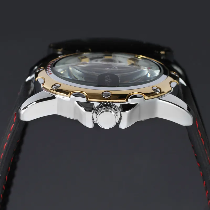 2022 NYTT VINNER Black Rubber Band Automatic Mechanical Skeleton Watch for Men mode Gear Wrist Watch Reloj Army Hombre Horloge280T