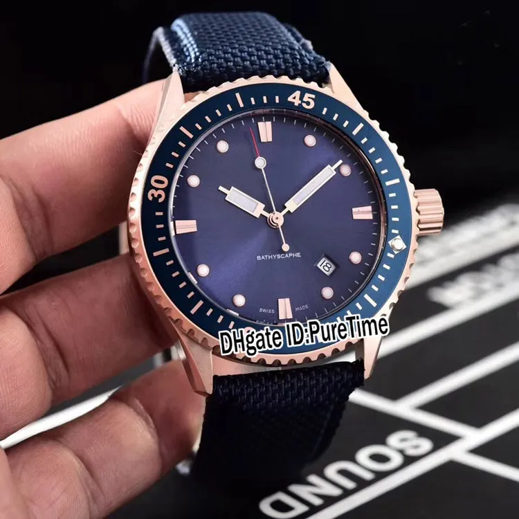 New Fifty Fathoms 50 Fathoms 5000-0240-O52A Steel Case Blue Bezel Blue Dial ST1612 Automatic Mens Watch Date Watches Nylon Strap B295F