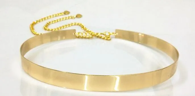 2018 nieuwe mode dames volledige goudzilver metalen spiegel tailleriem metallic gouden plaat brede Obi-band met kettingen4854247