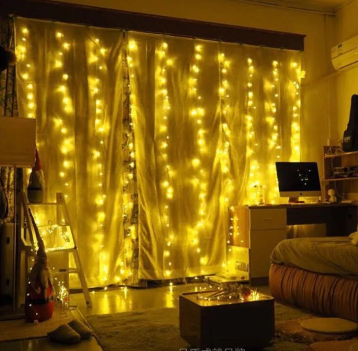 220V gordijnlicht 3 3M LED Strings Fairy Festival El Wedding Party Lights Christmas Backgroud 3078