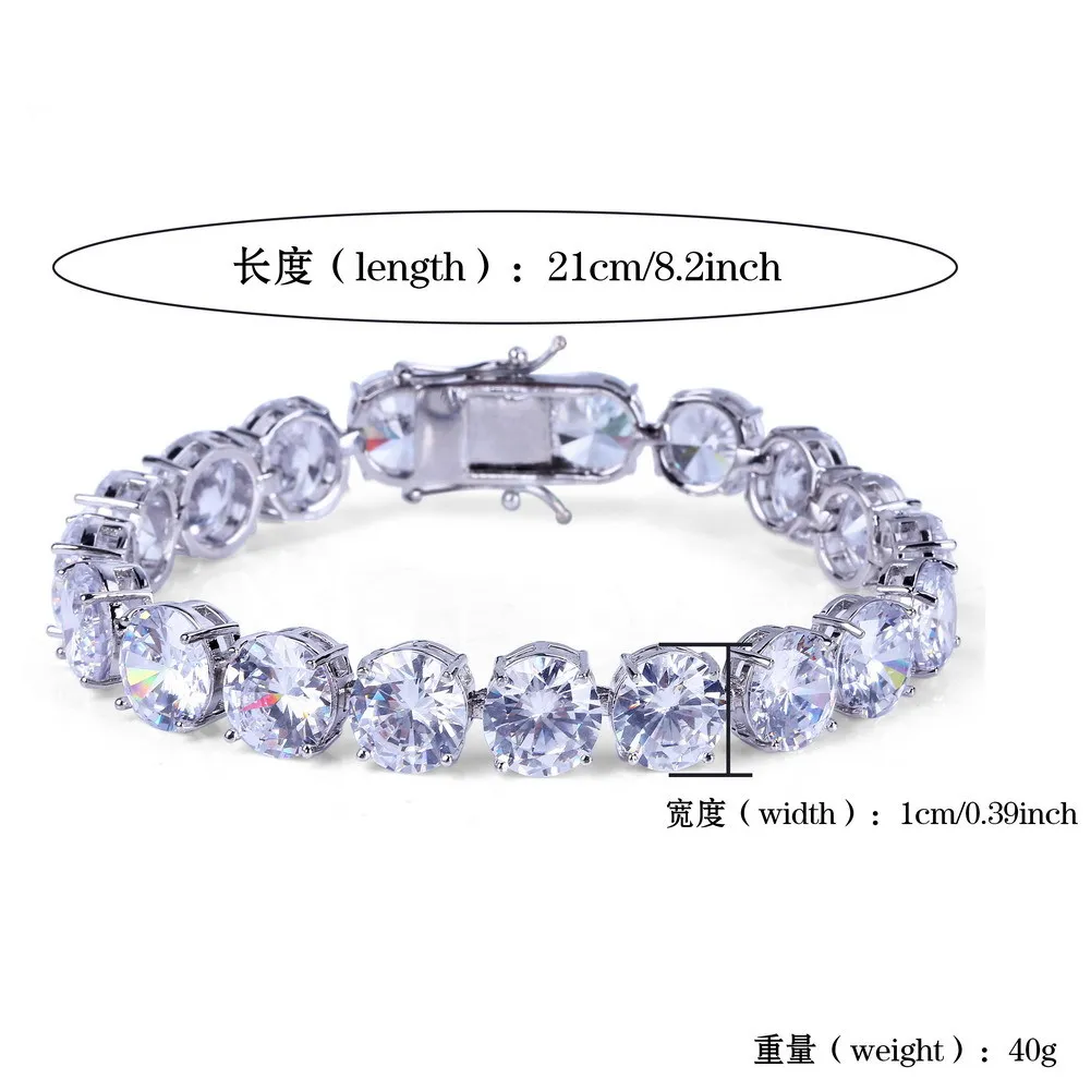 Bijoux hip hop Bracelet de tennis en diamant Braceuses Iced Out Chains Mens Bracelets Luxury Designer Bangle Love Wedding Gifts 1Row 10 mm largeur 2234O