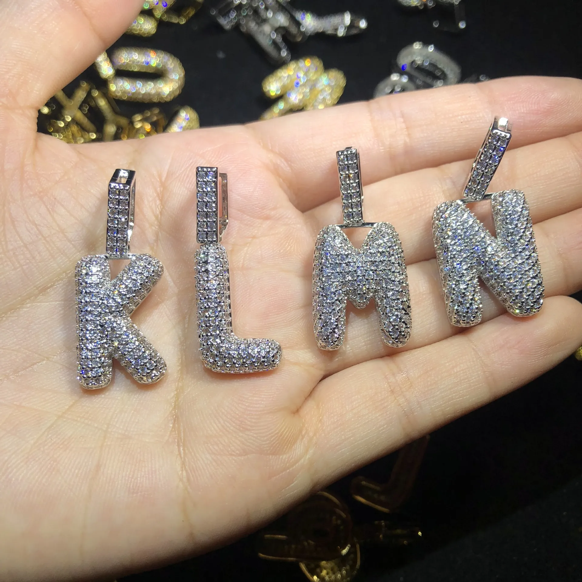 Хип-хоп Iced Out на заказ кулон с пузырьками и буквами ожерелье микро проложить циркон с веревкой Chian DIY ювелирные изделия для мужчин255S