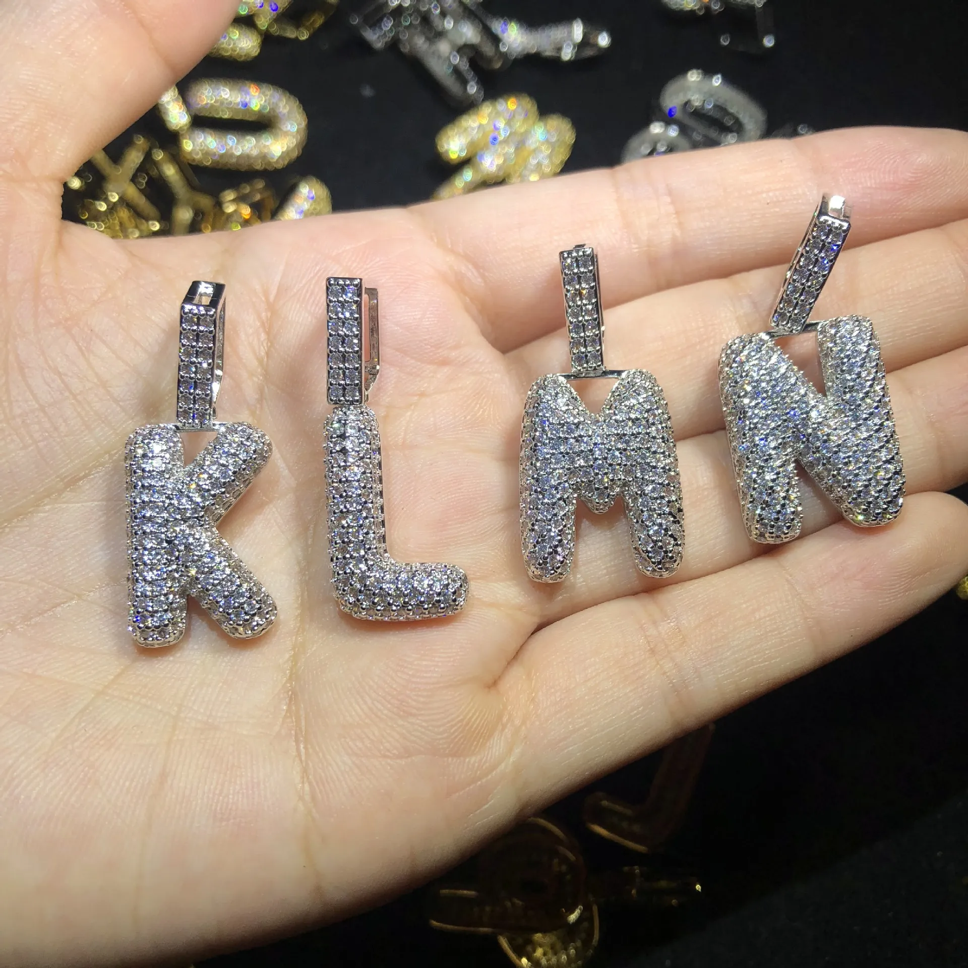 Hip Hop Iced Out Custom Bubble Letters Pendant Necklace Micro Pave Zircon with Rope Chian DIY Jewelry for Men255S