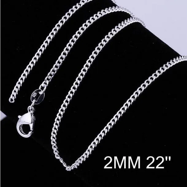 2mm 925 Sterling Silver Curb Chain Halsband Fashion Women Lobster Clasps Chains Jewelry 16 18 18 20 22 24 26 tum GA262300V