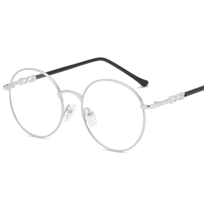 新しい女性メガネ光学フレームメタルラウンドグラスフレームクリアレンズアイウェアブラックシアゴールドアイガラスFML2844