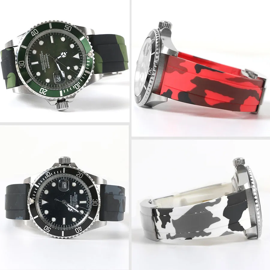 Rubberen horlogeband armband roestvrij staal vouwgesp horlogeband voor Oysterflex horloge man 20 mm zwart blauw rood wit gereedschap Wa2748