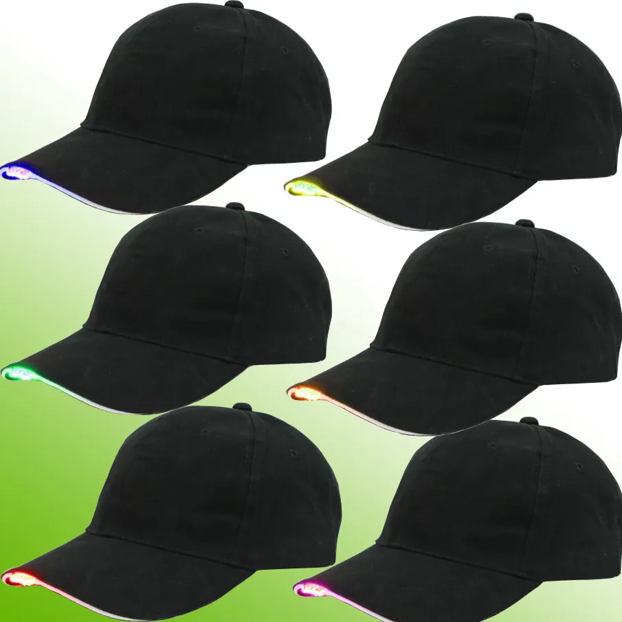 LED Baseball Caps Cotton Black Shining LED Light Ball Caps Glow In Dark Adjustable Snapback Hats Luminous Party Hats