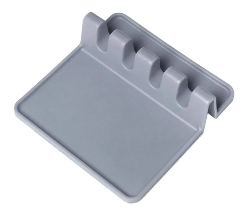 Kitchen Utensil Rest Spoon Pot Pan Lid Pot Shovel Holder Food Grade Silicone Tools Shelf Gray and Green 2251913
